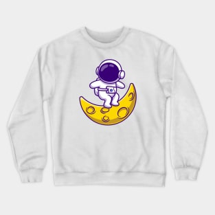 Cute Astronaut Surfing On Moon Crewneck Sweatshirt